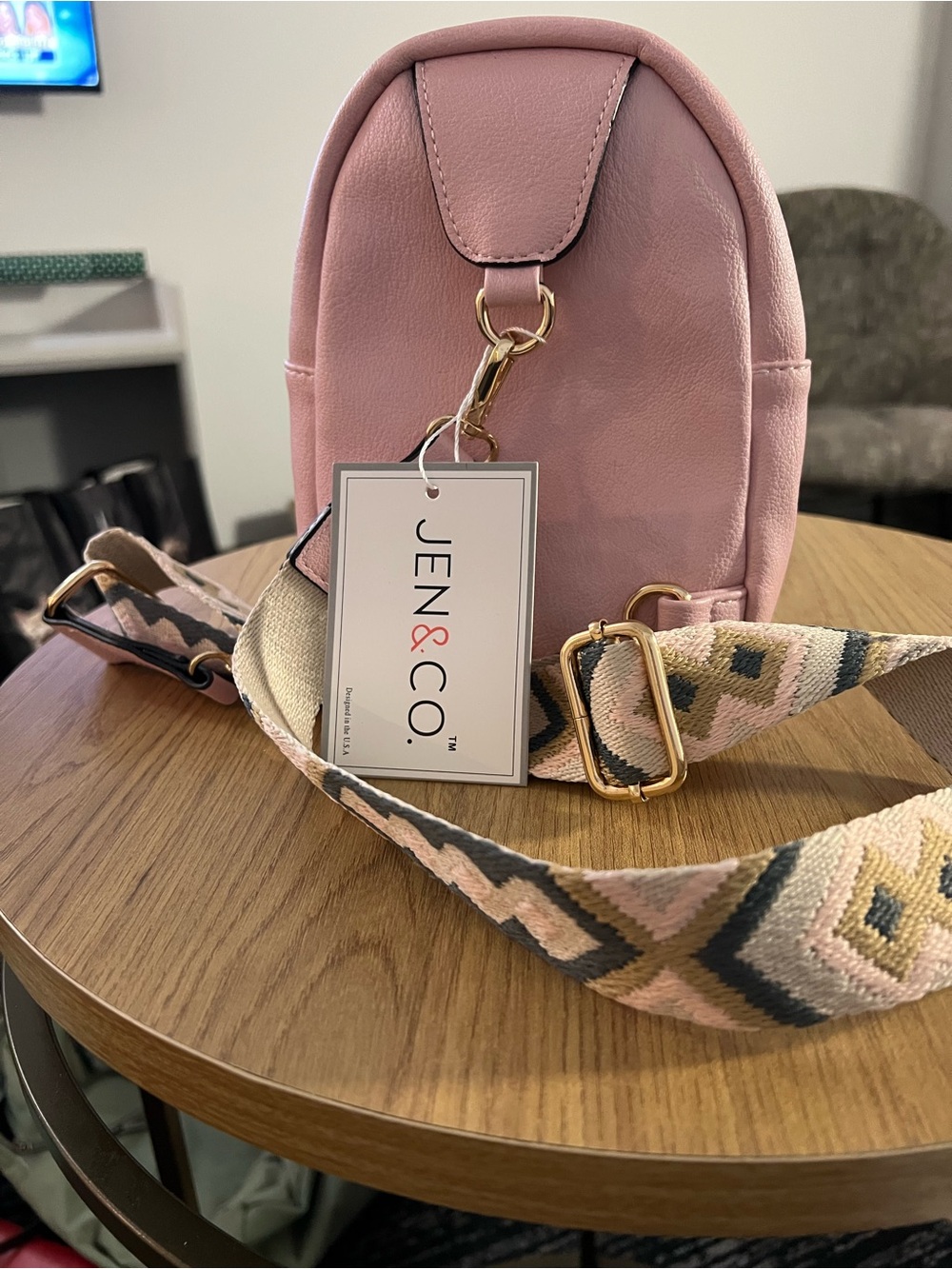 Jen & Co Pink Crossbody Bag with Decorative Strap